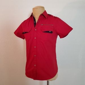 G by Guess XS Mens, Short Sleeve, Snap Button, Red Shirt